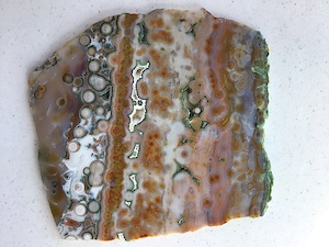 Large polished slab from Madagascar Minerals, ~8in wide, Back