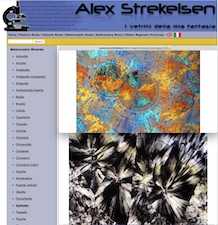 Figure 9: Optical microscopy with crossed polarizers of Ocean Jasper thin sections (10x, 2mm), showing fibrous chalcedony growth structure, taken by Alex Strekeisen. For multiple examples, visit Alex Strekeisen's web page: http://www.alexstrekeisen.it/english/meta/oceanjasper.php. Examples similar to that in Lieber Fig. 9 are shown above.