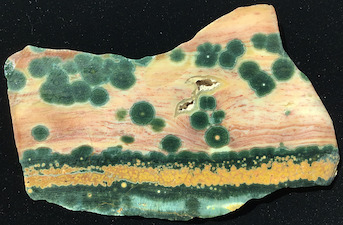 'Wild West': Side 2 of a slab specimen from Marovato Deposit/vein 1. This type of Ocean Jasper is among the earliest mined from Marovato. ~11cm wide.