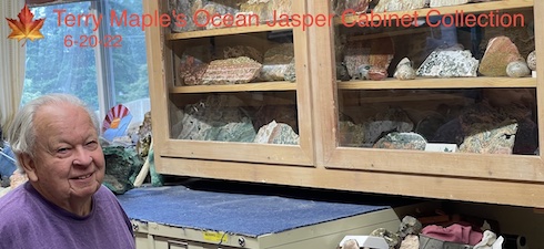 Terry Maple and the MapleStuff Ocean Jasper Collection, in his shop, June 2022