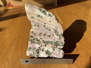 Faced and polished rough wedge, 13x17.5x6.3cm, 1.22kg